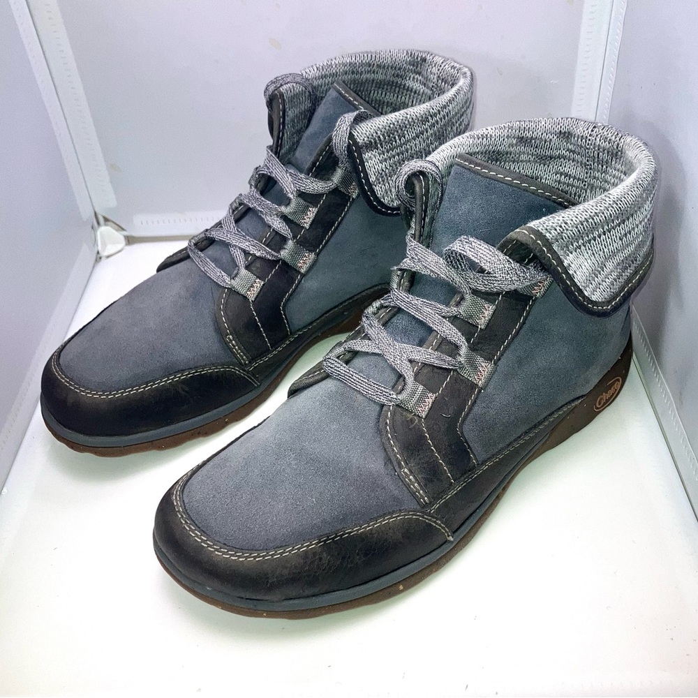 Chaco Gray Knit-Cuff Ankle Boots
